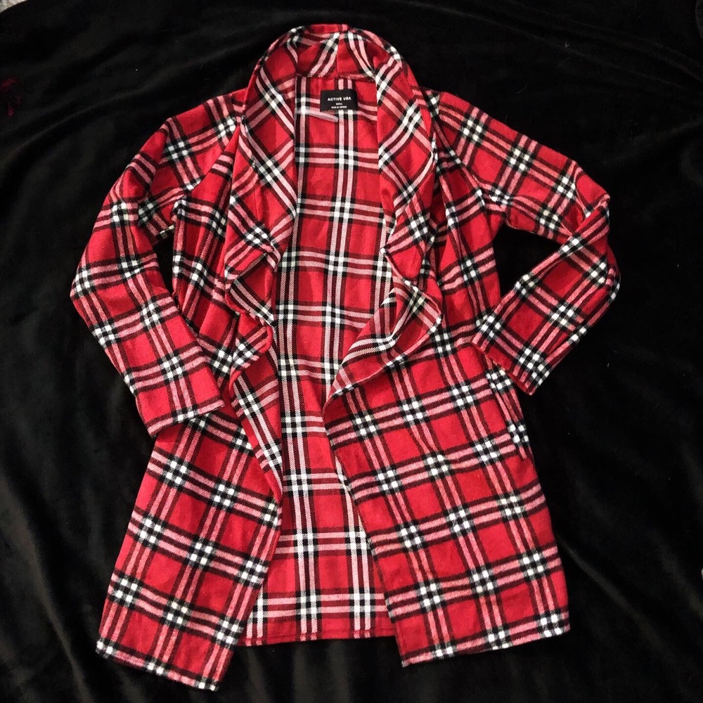 Boutique red plaid tie-front blazer/jacket